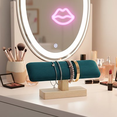 Porte bracelet​ avec bijoux finition velours base en bois