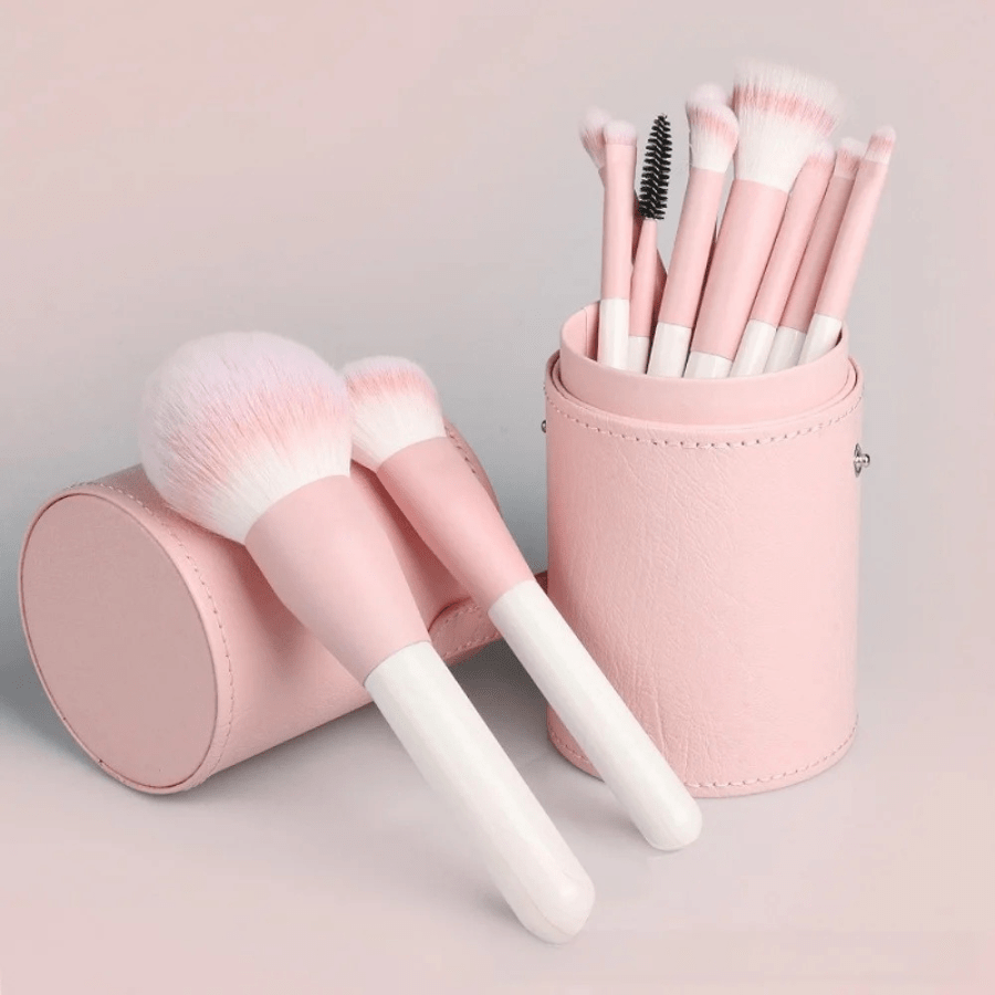 porte pinceau rose en cuir