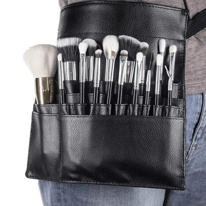 porte pinceau maquilage grande en cuir   noir