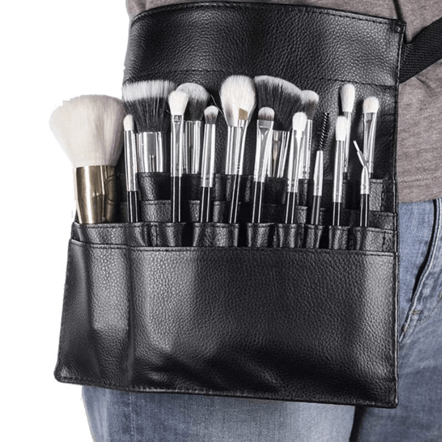 porte pinceau maquilage grande en cuir   noir