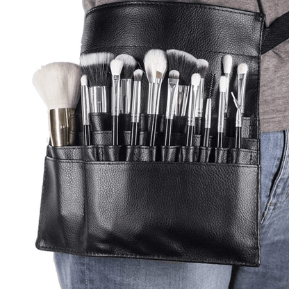 porte pinceau maquilage grande en cuir   noir