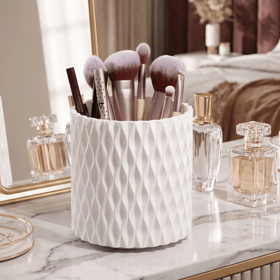 pot à pinceaux maquillage blanc plastique