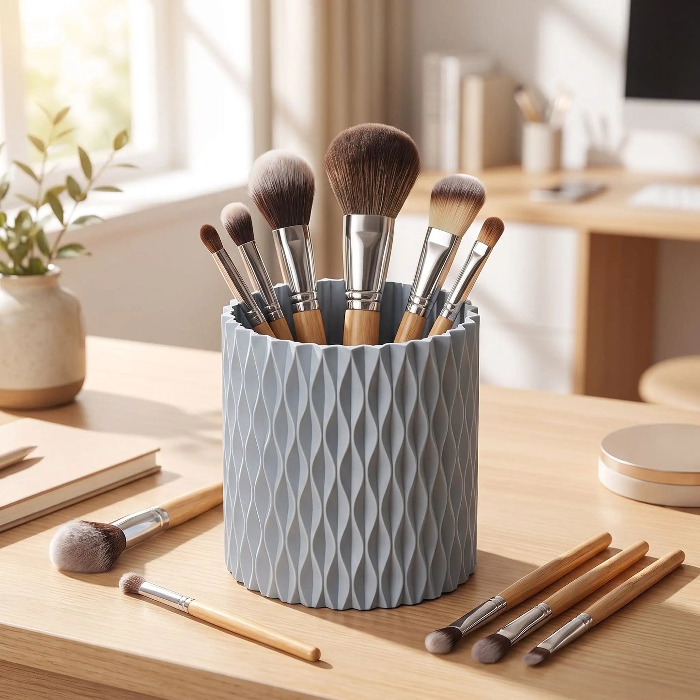 pot à pinceaux maquillage gris plastique