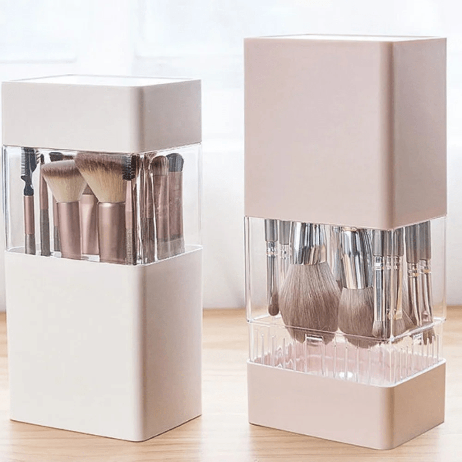 pot pinceaux maquillage rose et blanc  plastique