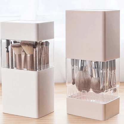 pot pinceaux maquillage rose et blanc  plastique