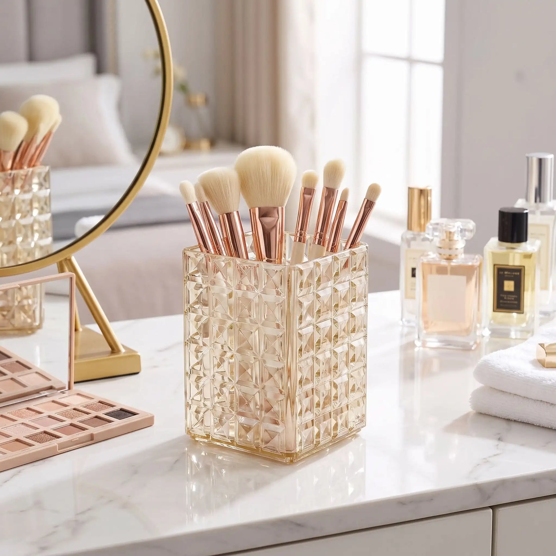 pot pinceaux maquillage or motif cristal