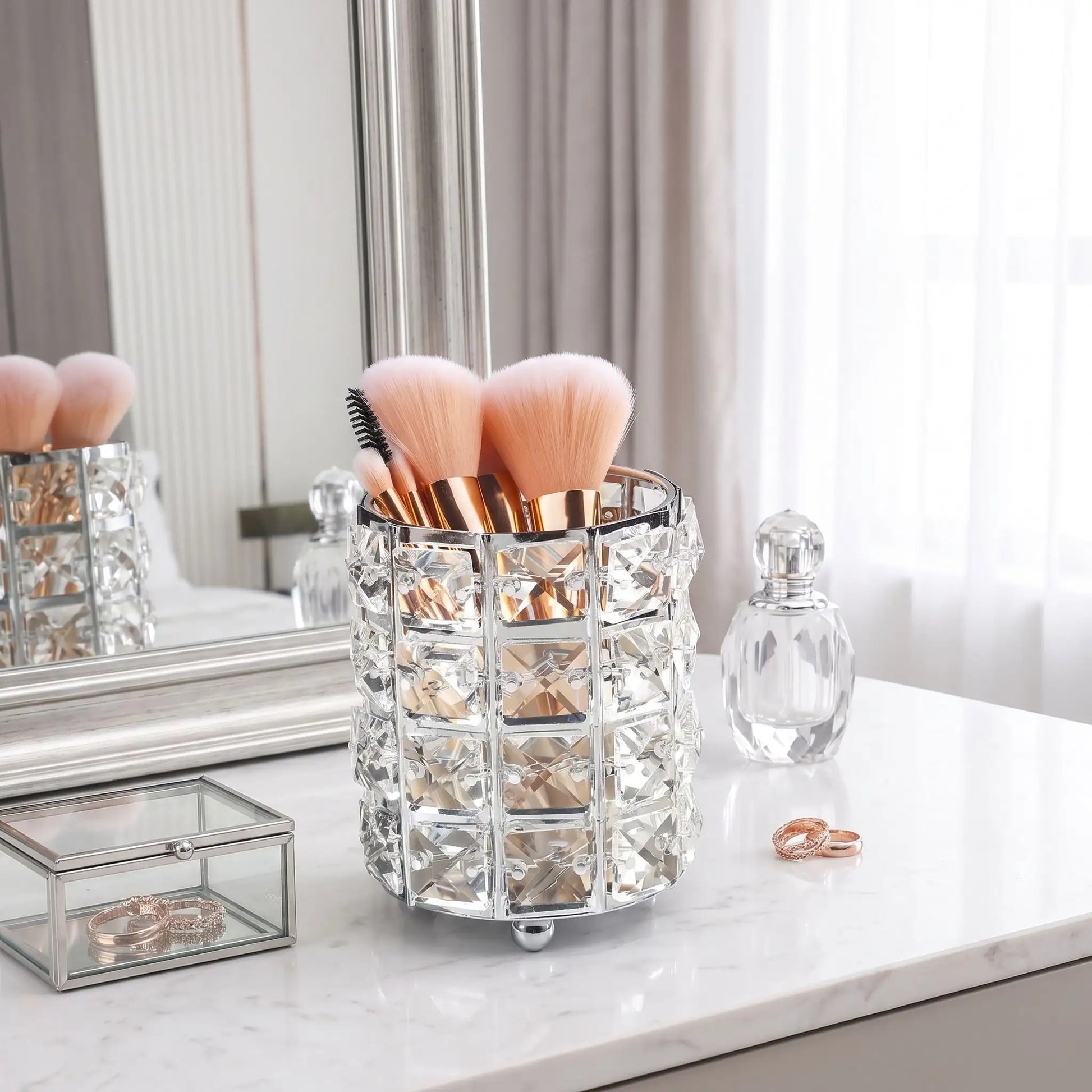 pot pinceaux maquillage argent motif cristal