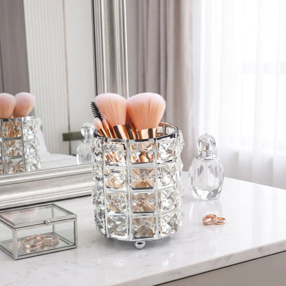 pot pinceaux maquillage argent motif cristal