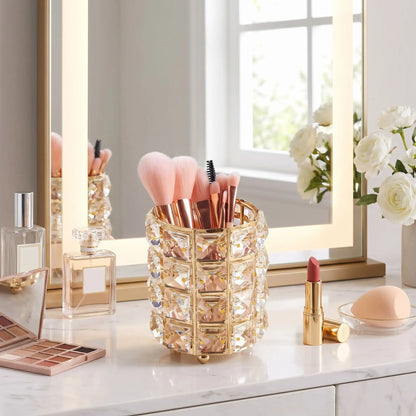 pot pinceaux maquillage or motif cristal