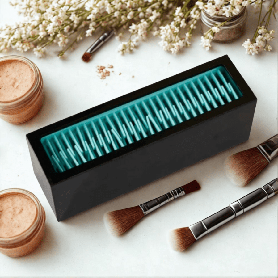 pot pinceaux maquillage vert en silicone et extérieur noir