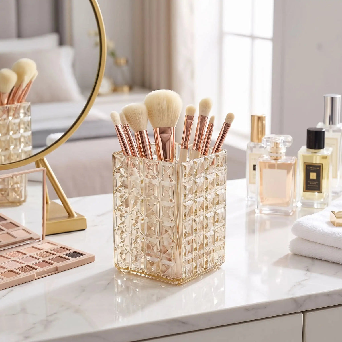 pot pinceaux maquillage or motif cristal