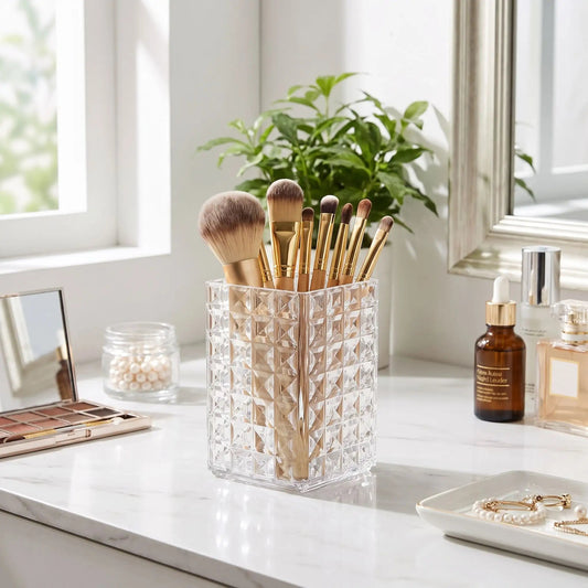 pot pinceaux maquillage transparent motif cristal