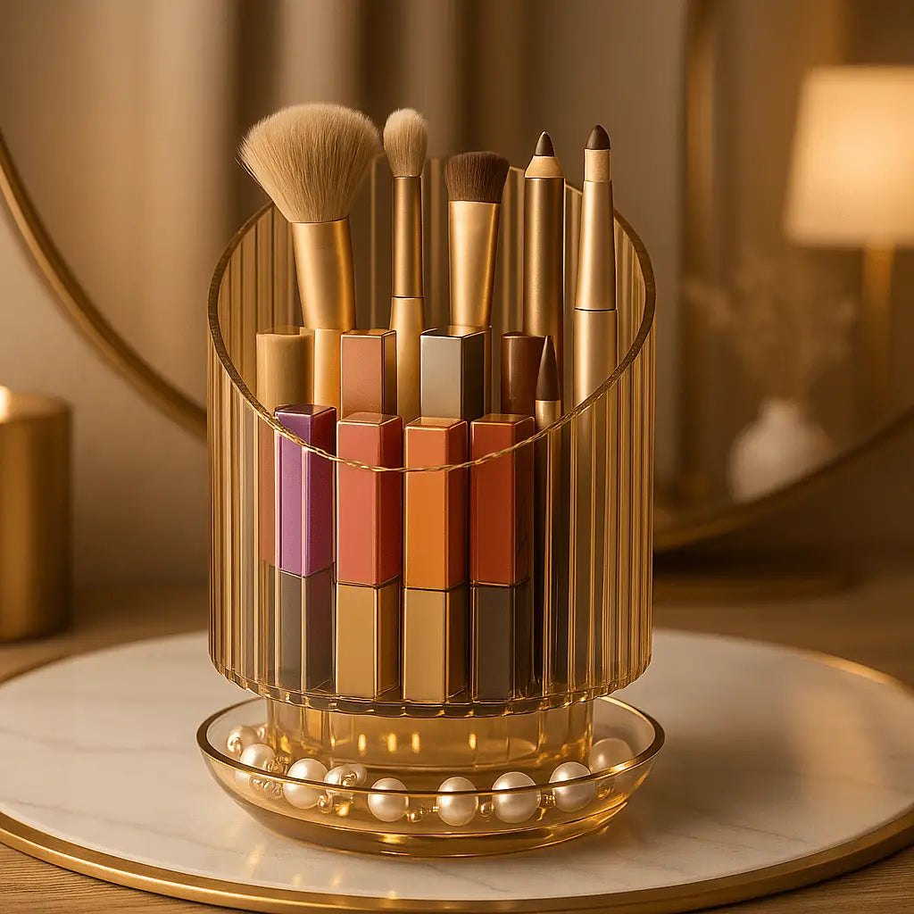 pot pour pinceaux maquillage jaune plastique rotati