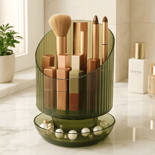 pot pour pinceaux maquillage vert plastique rotatif