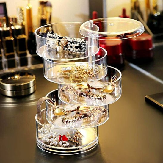 Rangement bijoux rond transparent cinq étages