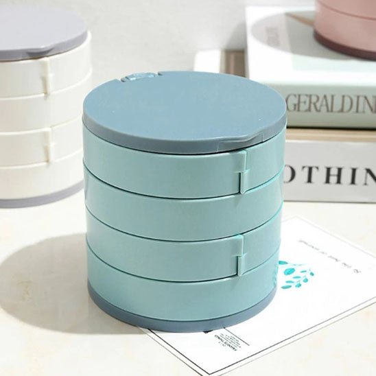Rangement bijoux plastique rond bleu portatif