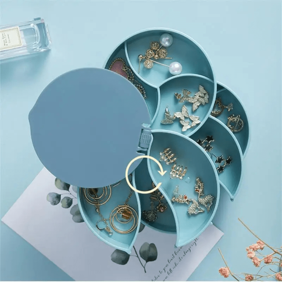 Rangement bijoux bleu rond en plusieurs érages