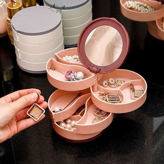 Rangement bijoux rond rose plusieurs étages