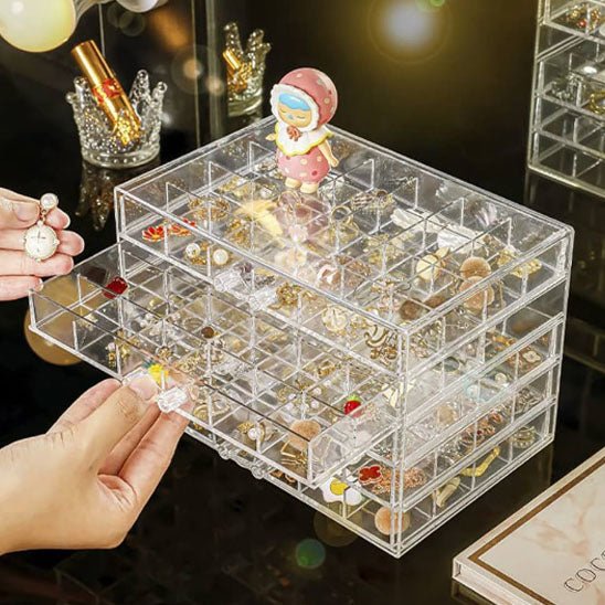 Rangement des bijoux transparent avec tiroir et compartiment multiple