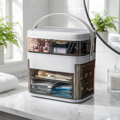 rangement-maquillage-blanc avec miroir led