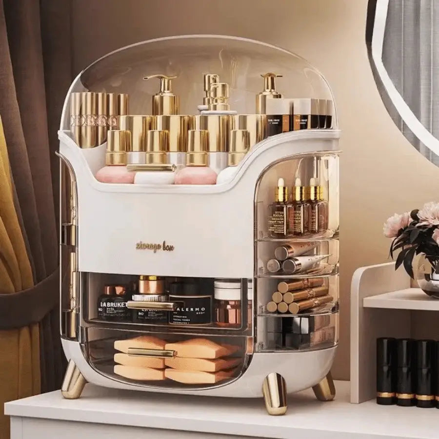 rangement maquillage avec couvert transparent et tiroir