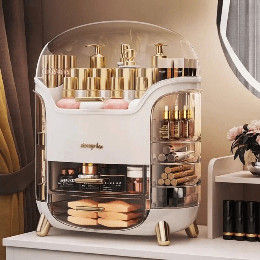 rangement maquillage avec couvert transparent et tiroir
