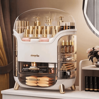 rangement maquillage avec couvert transparent et tiroir