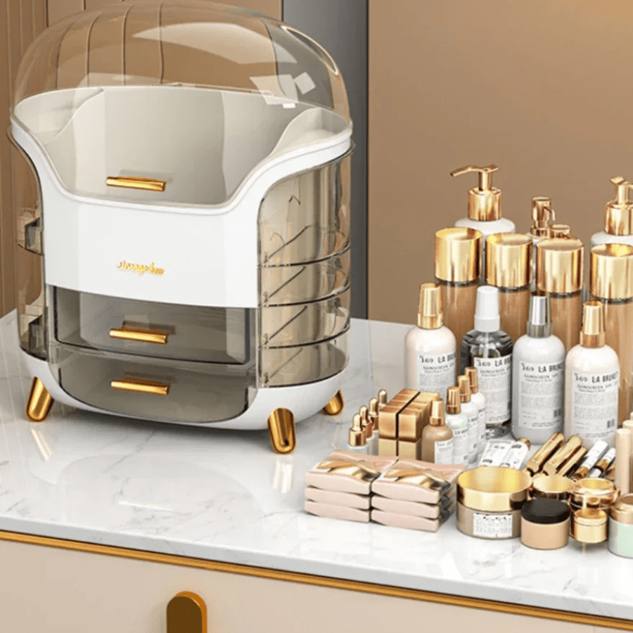 rangement maquillage plastique blanc avec tiroir