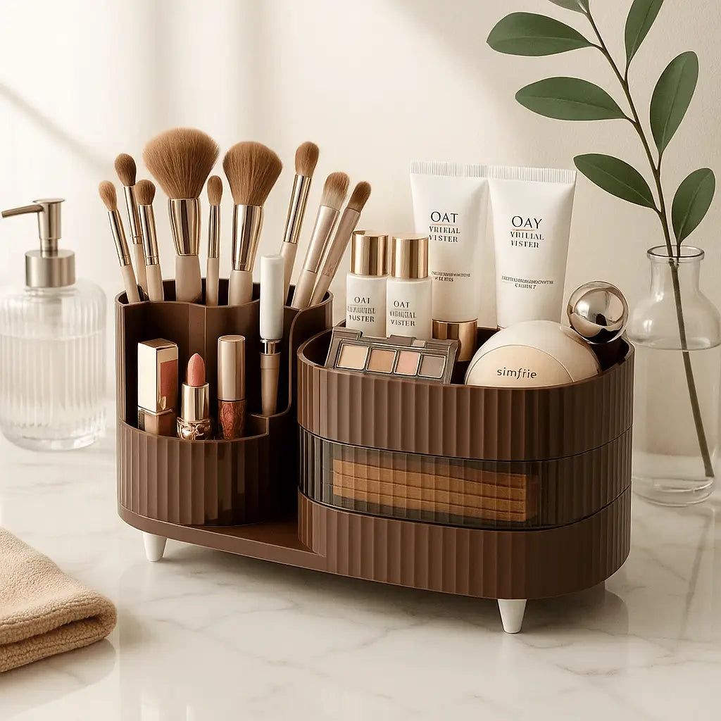 Rangement maquillage marron rotatif