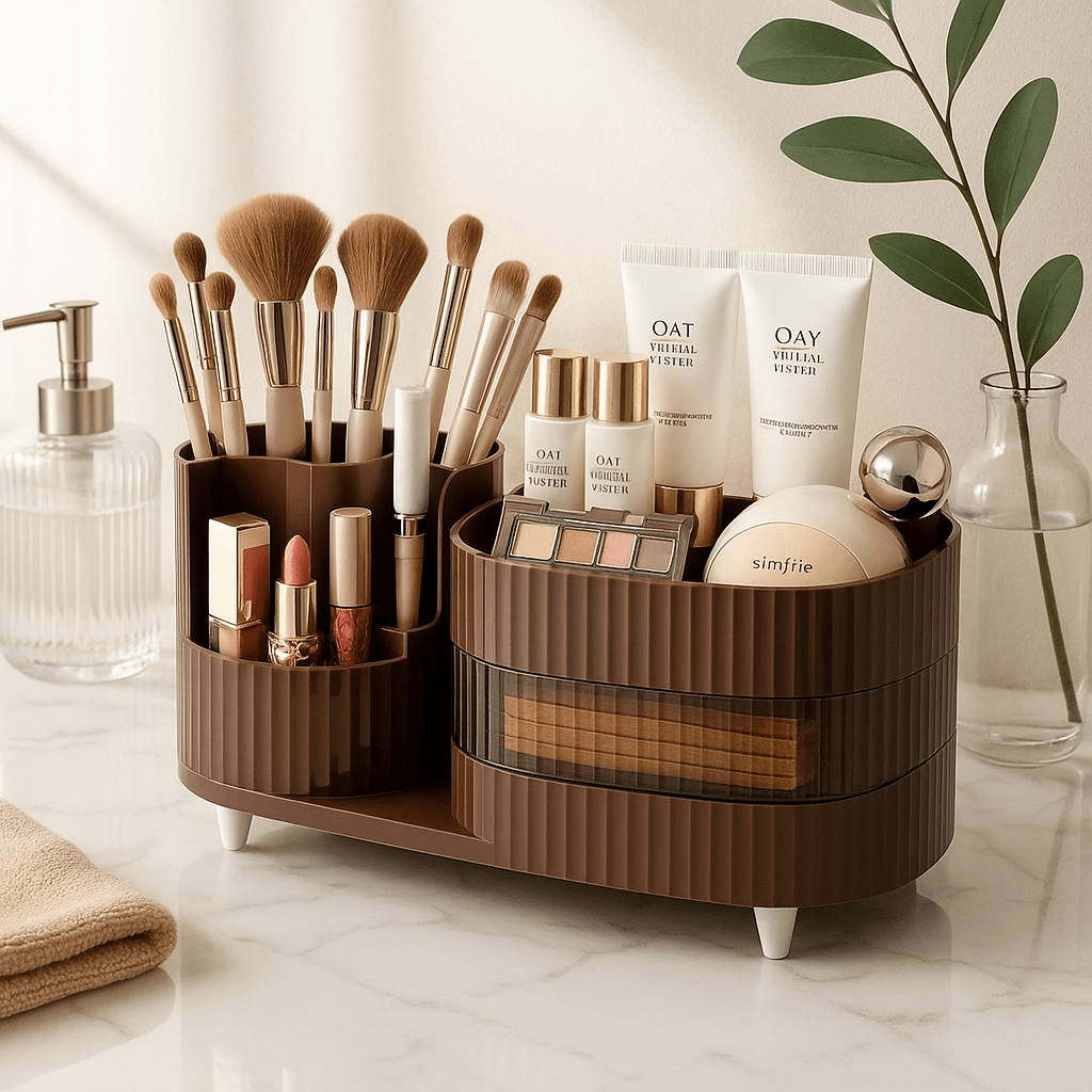 Rangement maquillage marron rotatif