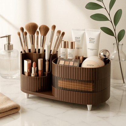 Rangement maquillage marron rotatif