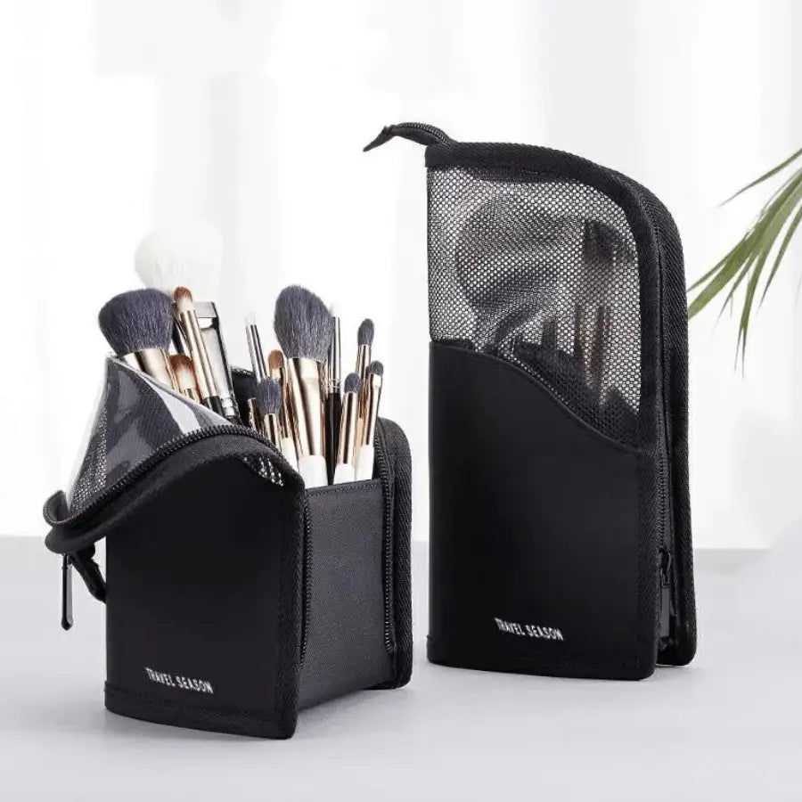 rangement maquillage pinceaux noir en nylon