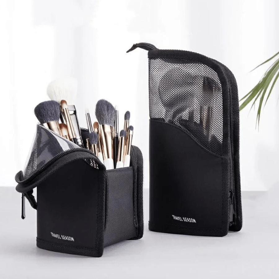 rangement maquillage pinceaux noir en nylon