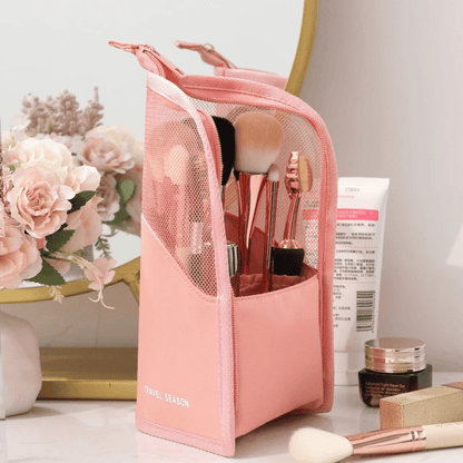 rangement maquillage pinceaux rose