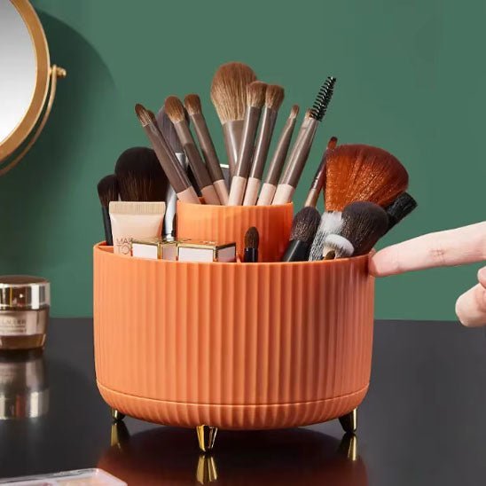 Rangement Maquillage Pivotant 360 Degré orange plastique- La trousse Beauté
