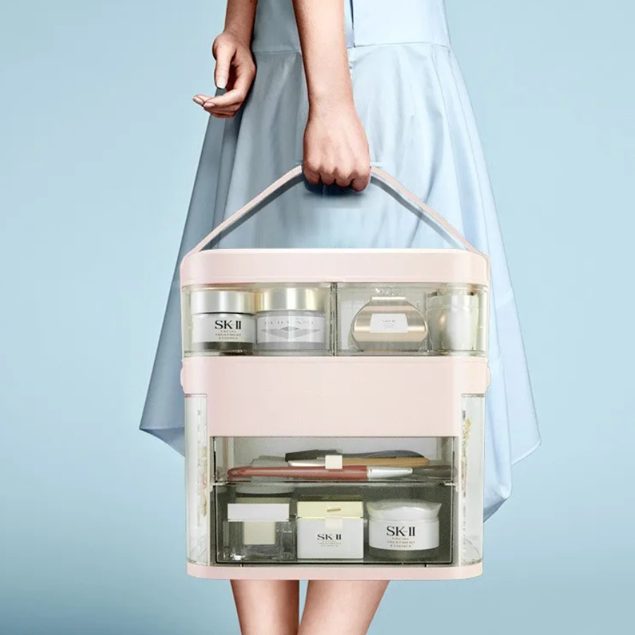 rangement maquillage avec poignée transport