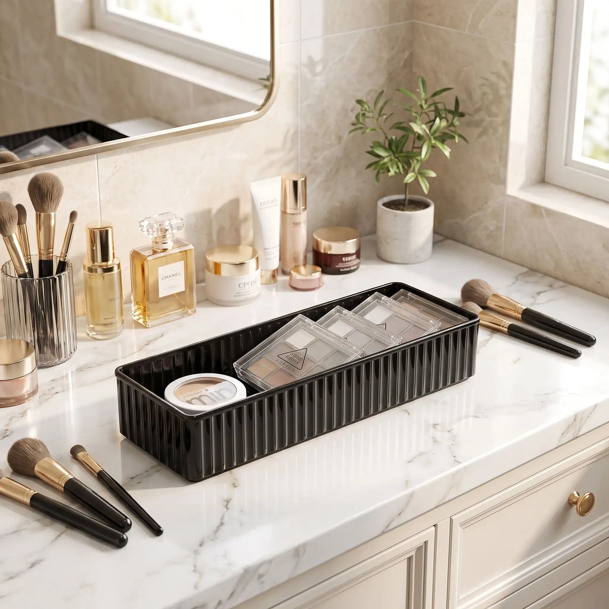 rangement maquillage pour tiroir large allongé plastique noir