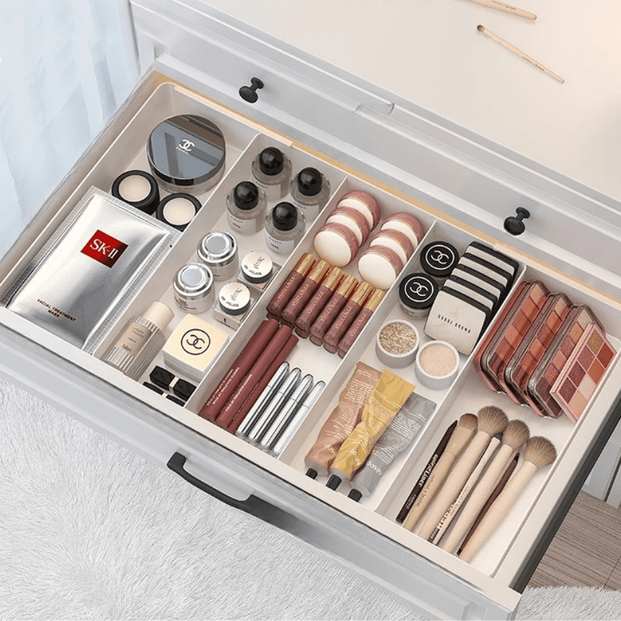 rangement maquillage pour tiroir blanc ajustable