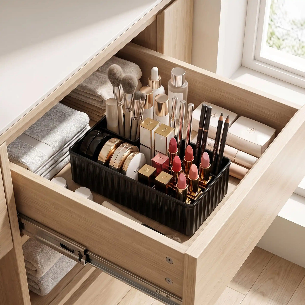 rangement maquillage pour tiroir moyen plastique noir