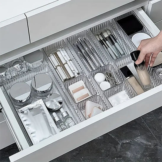 rangement maquillage pour tiroir clair en plastique