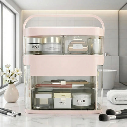 rangement maquillgae rose avec miroir led