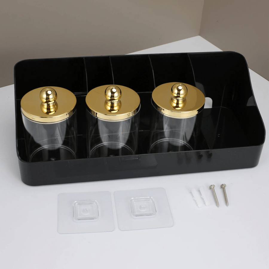 rangement maquillage salle de bain noir plastique