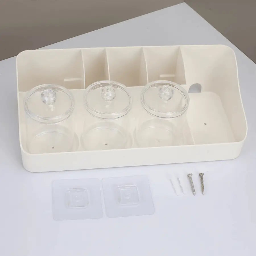 rangement maquillage salle de bain beige en plastique
