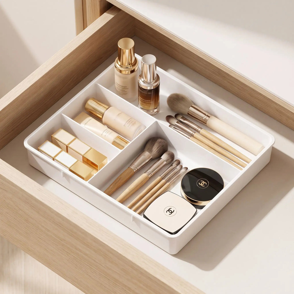 rangement maquillage tiroir blanc plastique produits cosmétique