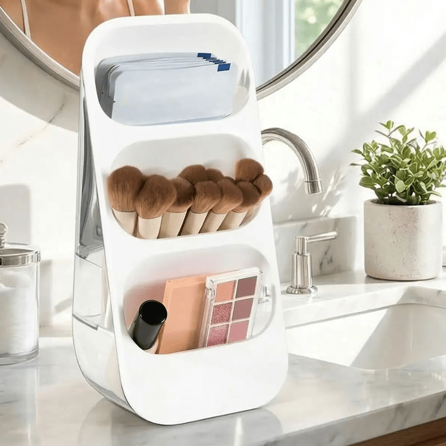 rangement pinceau maquillage plastique blanc avec ses pinceaux