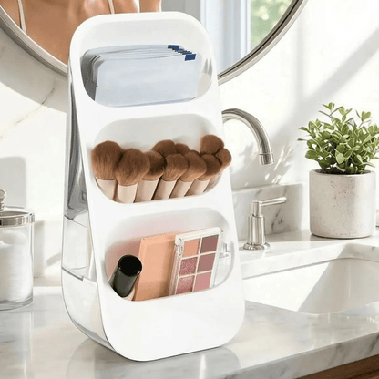 rangement pinceau maquillage plastique blanc avec ses pinceaux
