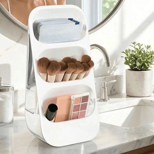 rangement pinceau maquillage plastique blanc avec ses pinceaux