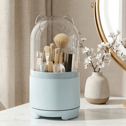 rangement pinceaux maquillage bleu