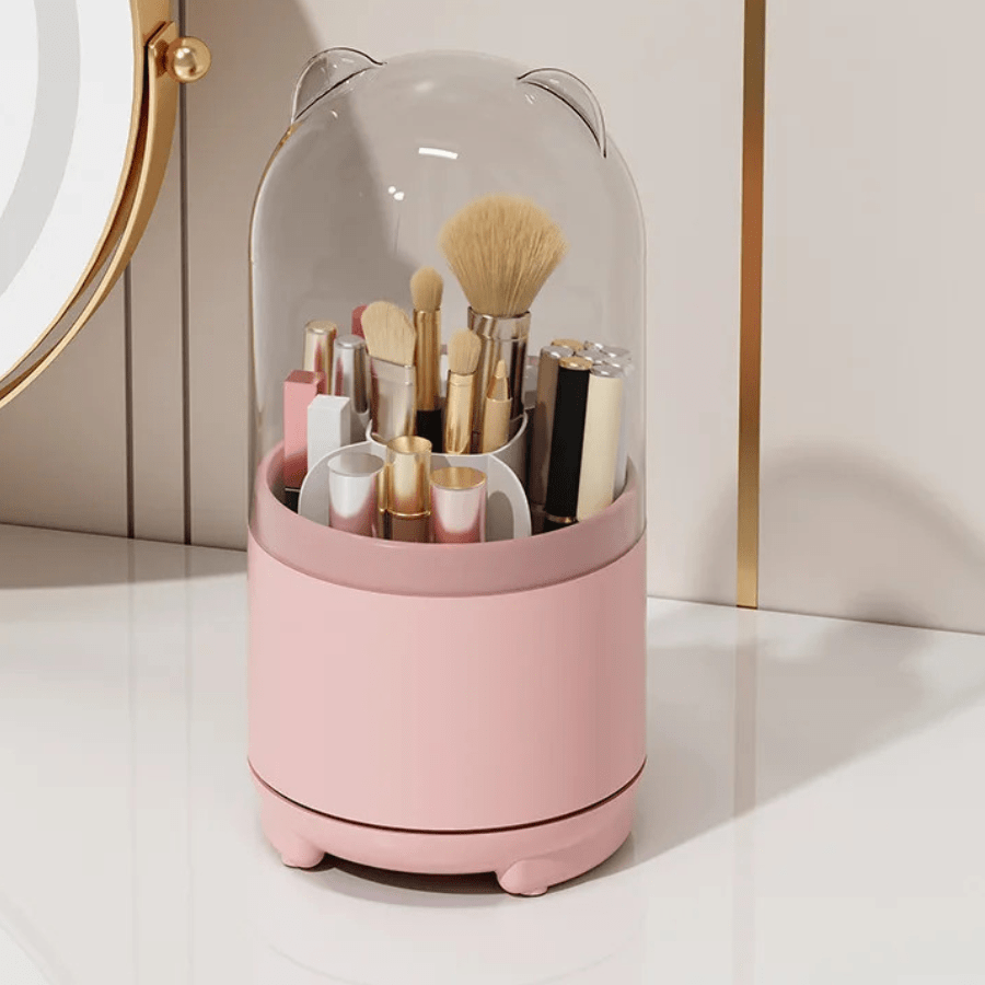 rangement pinceaux maquillage rose