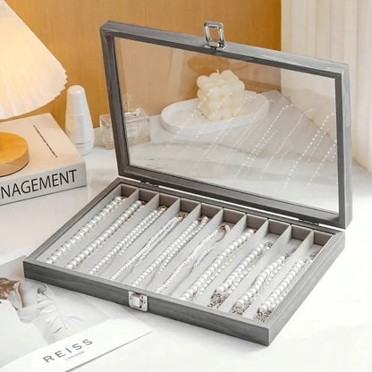 rangement pour bijoux gris avec couvercle